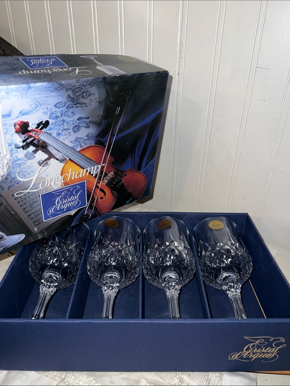 CRISTAL D'ARQUES LONGCHAMP 24% LEAD CRYSTAL Set of 4 Stemware GLASSES 5 3/4 oz